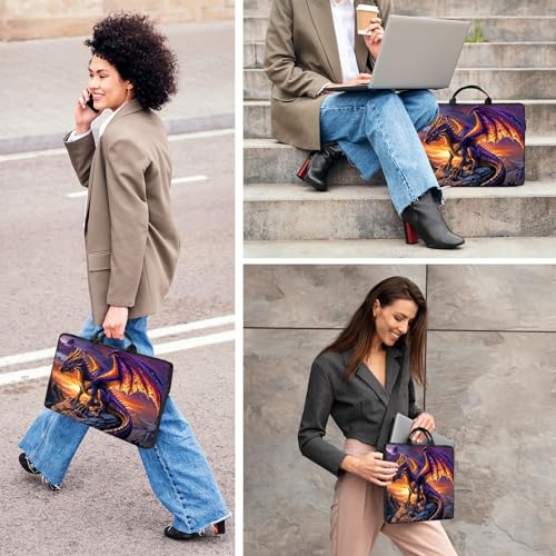 Laptop Bag,14 15 15.6 inch Laptop Case Sleeve,Computer Sleeve with Handle for Women Men,Carrying Case for MacBook,Dell,Lenovo,Notebook Computer,Purple Dragon Sunset - color: Purple Dragon Sunset