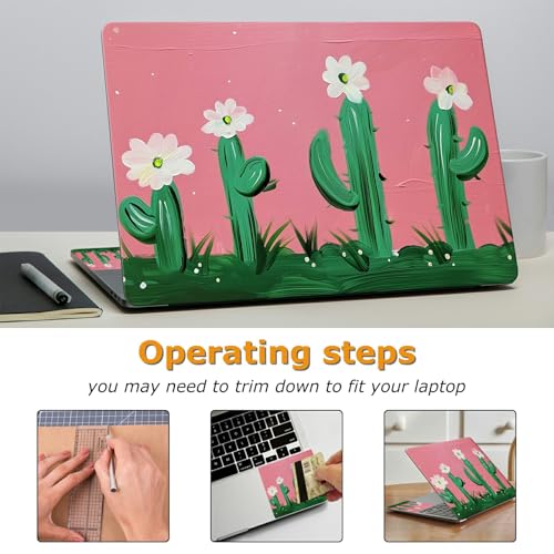 Universal Laptop Skin Sticker with 2 Wrist Pad Decals, 3-Piece Removable Vinyl Laptop Cover, Cactus Flower Waterproof Anti-Scratch, Easy-Trim Fit for 13.3" 14" 15.6" Laptops - color: Cactus Flower