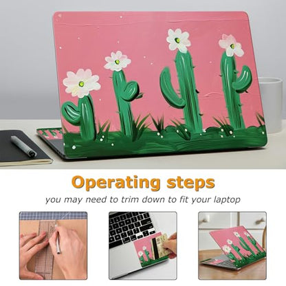 Universal Laptop Skin Sticker with 2 Wrist Pad Decals, 3-Piece Removable Vinyl Laptop Cover, Cactus Flower Waterproof Anti-Scratch, Easy-Trim Fit for 13.3" 14" 15.6" Laptops - color: Cactus Flower