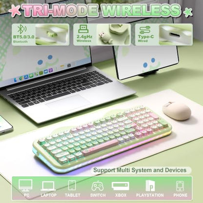 YUNZII C98 Cute Wireless Mechanical Keyboard(Green Mao, Candy Switch) | Cake Keyboard,99 Keys with Number Pad, MAO Keycaps, BT5.0/2.4G/USB-C,Hot Swap, Gasket Mount, Custom RGB Backlight for Win/Mac - color: Green MAO, size: Candy Linear Switch