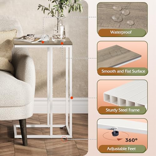 WLIVE Side Table, C Shaped End Table for Couch, Sofa and Bed, Large Desktop C Table for Living Room, Bedroom, Bedside, Creamy Greige - color: Greige