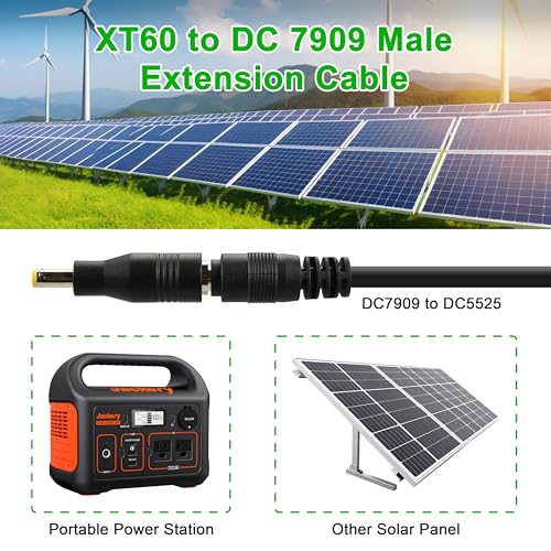 XT60 to DC 8mm Charging Cable 5FT,14AWG XT60 Female to DC7909 Male with DC5525 Adapter Solar Panel Cable Compatible for RC Cars Portable Power Station Solar Generator and Solar Panel
