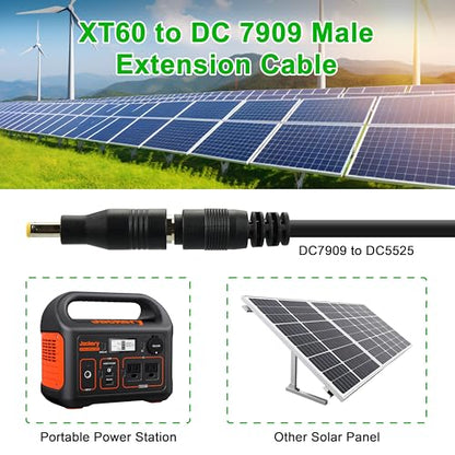 XT60 to DC 8mm Charging Cable 5FT,14AWG XT60 Female to DC7909 Male with DC5525 Adapter Solar Panel Cable Compatible for RC Cars Portable Power Station Solar Generator and Solar Panel