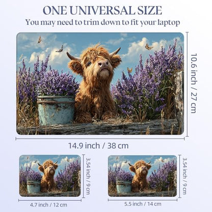 Universal Laptop Skin Sticker Decal,15.6 Inch Laptop Vinyl Cover for 13" 14" 15.6" Laptop,Scratch-Resistant Waterproof Protector Wrap,Reusable with Wrist Pads,Highland Cow in Lavender Field - color: Highland Cow in Lavender Field