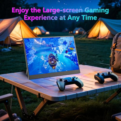 WUAWE Portable Monitor 14" Kickstand Portable Monitor for Laptop, Ultra Slim Built-in 180° Adjustable Stand, Second Screen for Laptop, Desktop, Tablet, Phone, Xbox, PS4/PS5, GEEKOM.