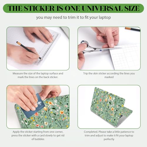 Laptop Skin Sticker Decal,13.3" 14" 15" 15.4" 15.6 inch Laptop Universal Vinyl Skin Sticker Cover, Reusable Art Decal Protector, Green Art Flowers - color: Green Art Flowers