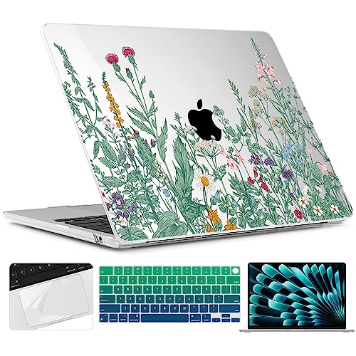TWOLSKOO for MacBook Air 15 inch Case 2026 2025 2024 2023 Release M5 A3448 M4 A3241 M3 A3114 M2 A2941, Plastic Hard Shell & Screen Protector & Keyboard Cover & Trackpad Film, Botanical Illustration - color: Botanical Illustration