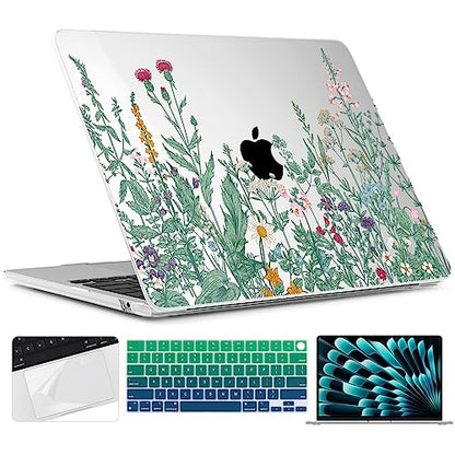 TWOLSKOO for MacBook Air 13 inch Case M5 2026 M4 2025 M3 M2 2024-2022 A3449 A3240 A3113 A2681, Plastic Hard Shell & Keyboard Cover & Screen Film for MacBook Air 13.6 inch Case, Botanical Illustration - color: Botanical Illustration