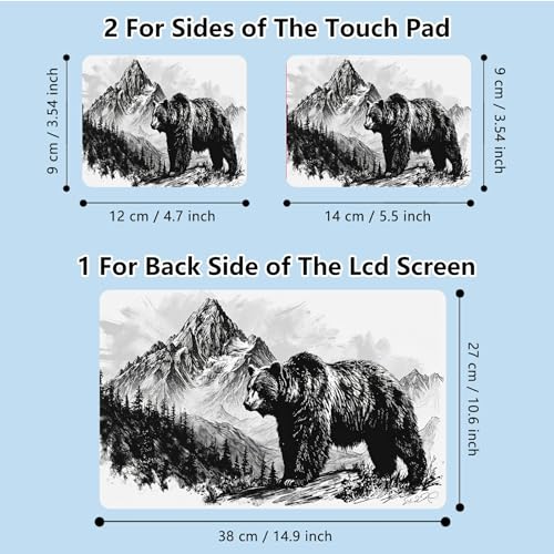 Universal Laptop Skin Sticker with 2 Wrist Pad Skins, Waterproof Scratch Resistant Vinyl Laptop Cover Decal, Cut to Fit for 11–15.6 Inch MacBook HP Dell Lenovo, Black Bear Mountain - color: Black Bear Mountain