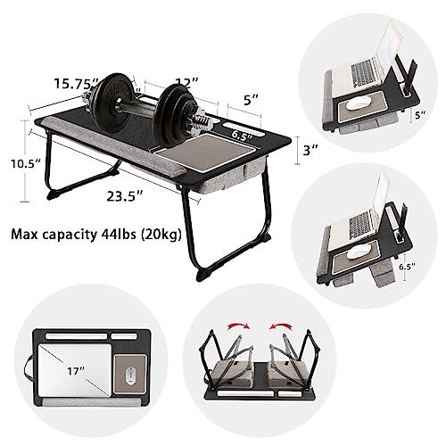 Wdiaodn Adjustable Portable Lap Desk for Laptop with Cushion, Fits Up to 17" Laptop, Computer Tray Table with Tablet & Phone Holder, Foldable Lap Desk for Adults with Mouse Pad & Wrist Rest