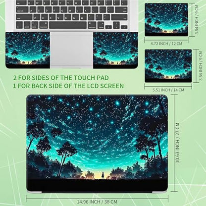 Laptop Skin Sticker Decal, Universal Protective Cover Fit 12 13 14 15.6 Inch Notebook, Reusable Water-Resistant Vinyl Decal w/ 2 Wrist Pads for Business Travel Office, Deep Blue Forest - color: Deep Blue Forest