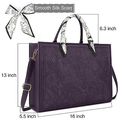 Laptop Bag for Women 15.6 Inch Laptop Tote Bag Waterproof Leather Computer Tote Bag Business Lightweight Office Briefcase Large Capacity Handbag Shoulder Bag Plum - color: Plum