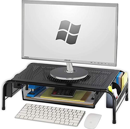 Simple Houseware Metal Desk Monitor Stand Riser with Organizer Drawer, Black - color: Black