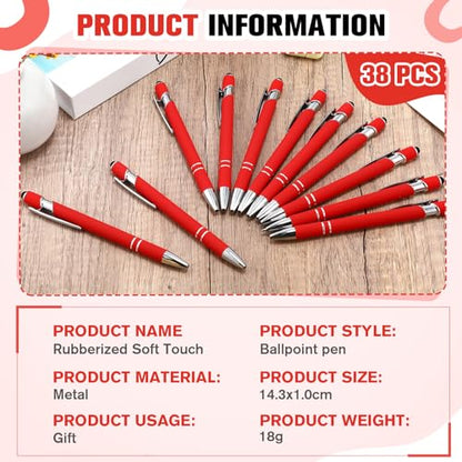 Zonon 38 Pieces Rubberized Ballpoint Pen with Stylus Tip Stylish Metal Pen Capacitive Styli with Soft Rubberized Grip, Black Ink for Most Devices(Red) - color: Red