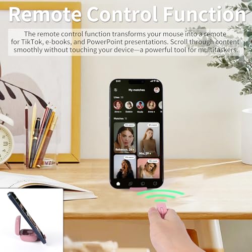 Mini Bluetooth Wireless Mouse Dual Mode Finger & Ring Touchpad Design, Rechargeable with Charging Case for PC, Laptops, Tablets & Smartphones – Ideal for Remote Control, Page Turning,Travel (Pink) - color: Pink