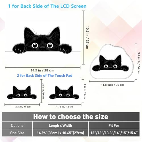 Laptop Skin Sticker Decal 15-15.6 Inch with Cute Mouse Pad, Universal Reusable Vinyl Sticker for 12.1 13 13.3 14 15.4 Inch Netbook and Notebook PC, Peeking Black Cat - color: Peeking Black Cat