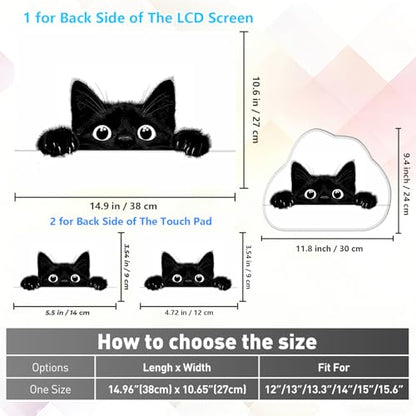 Laptop Skin Sticker Decal 15-15.6 Inch with Cute Mouse Pad, Universal Reusable Vinyl Sticker for 12.1 13 13.3 14 15.4 Inch Netbook and Notebook PC, Peeking Black Cat - color: Peeking Black Cat
