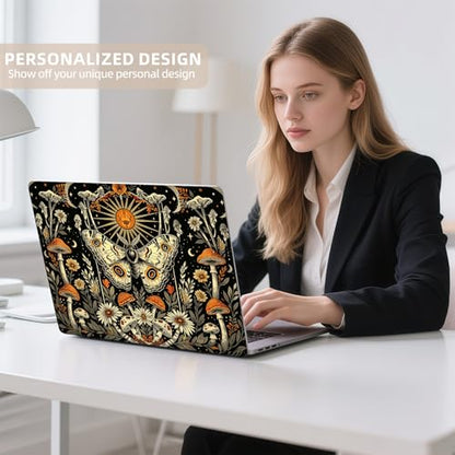 Universal Laptop Skin Sticker for 12/13/14/15.6 Inch Laptops, Reusable Vinyl Laptop Decal Cover, Waterproof Scratch Resistant Notebook Skin with 2 Wrist Pads,Moth Mushroom Flower - color: Moth Mushroom Flower