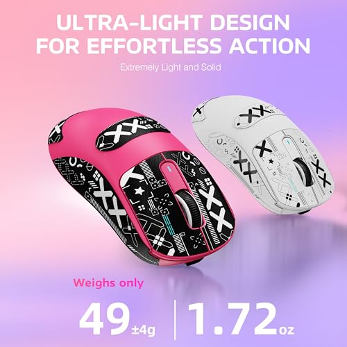 ATTACK SHARK X3 49g Lightweight Wireless Gaming Mouse, Berry&Tape | Triple Mode Ergonomic Computer Mouse, PAW3395 26K DPI Sensor,200h Battery Life, Programmable Buttons for PC/Mac/Win - color: Berry & Griptape