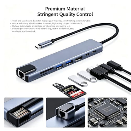 USB-C Hub 8-in-1 Multiport Adapter with HDMI, USB 3.0, Ethernet, SD Card Reader, and USB-C Port, Space Gray