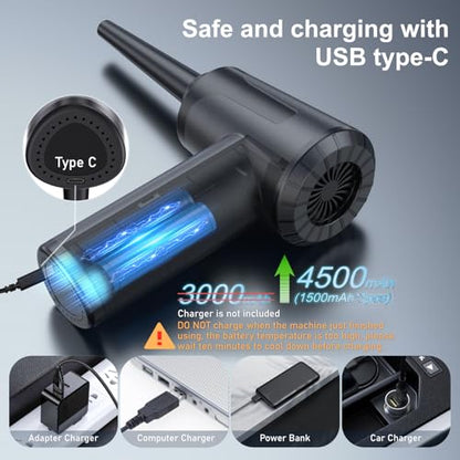 Electric Compressed Air Duster Blower Can Duster for Computer PC Keyboard | 100,000RPM, Cordless, Rechargeable,
