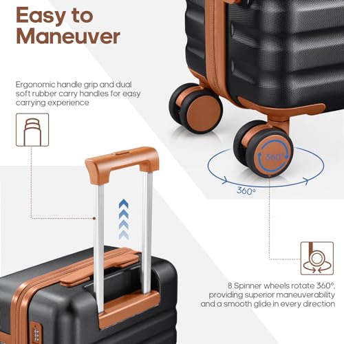 UKEIN Luggage Sets 3 Piece, PC Hardside Checked Luggage 24 Inch With Spinner Wheels with TSA Lock, Large Suitcase Set With Travel Backpack for Men (Black, 3 piece set (24inch)) - color: Black, size: 3 piece set (24inch)