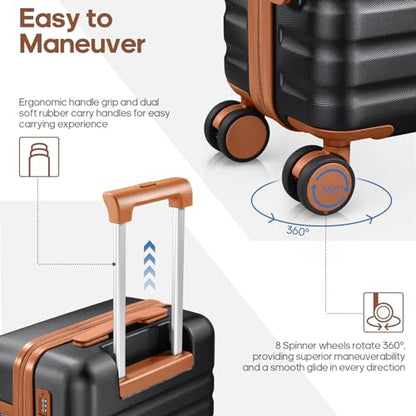 UKEIN Luggage Sets 3 Piece, PC Hardside Checked Luggage 24 Inch With Spinner Wheels with TSA Lock, Large Suitcase Set With Travel Backpack for Men (Black, 3 piece set (24inch)) - color: Black, size: 3 piece set (24inch)