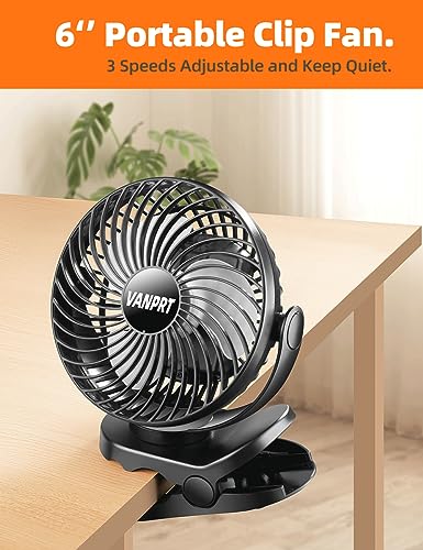 6'' Clip Fan, Portable Clamp Fans with Hanging Hook, 5000mAh Rechargeable Battery Fan, 3 Speeds, 720° Rotation, Quiet, Strong Grip Clamp, 7-30 Working Hours for Camp Stroller Bed - Black - style: 6'' Rechargeable Clip Fan with hanging hook