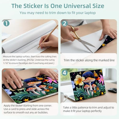 Universal Laptop Skin Decal, 3-Piece Vinyl Protector for 12 13 14 15.6" Notebook, Waterproof Anti-Scratch, Easy Trim & Bubble-Free Finish, Mushroom Flower Butterfly - color: Mushroom Flower Butterfly