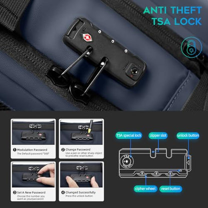 BANGE Backpack with Anti-Theft Vacuum Compression Travel Backpack,Expandable Backpacks with Pump for Airplanes - color: Blue