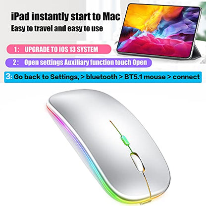 Bluetooth Wireless Mouse for Laptop mac MacBook ipad MacBook air MacBook pro pc Desktop Computer Windows Chromebook Notebook (Silver White) - color: silver white