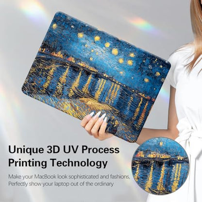 Funut Compatible with MacBook Air 13 inch Case 2021 2020 2019 2018 Model A2337 M1 A2179 A1932 Plastic Hard Shell Case Protective Cover for MacBook Air 13 with Touch ID, Starry Night - color: 1 Starry Night Over the Rhone, size: Mac Air 13" 2018-2022(A1932