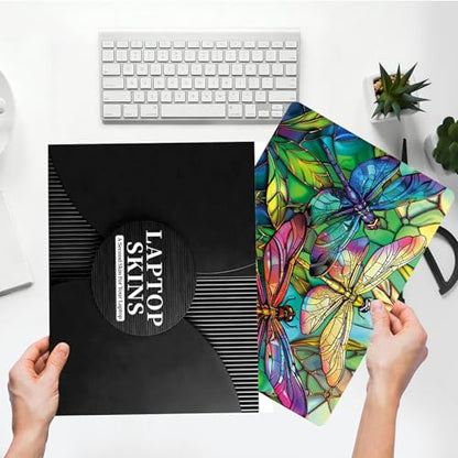 Universal Laptop Skin Sticker with 2 Wrist Pad Skins, Waterproof Scratch Resistant Vinyl Laptop Cover Decal, Cut to Fit for 11–15.6 Inch MacBook HP Dell Lenovo, Color Dragonfly - color: Color Dragonfly