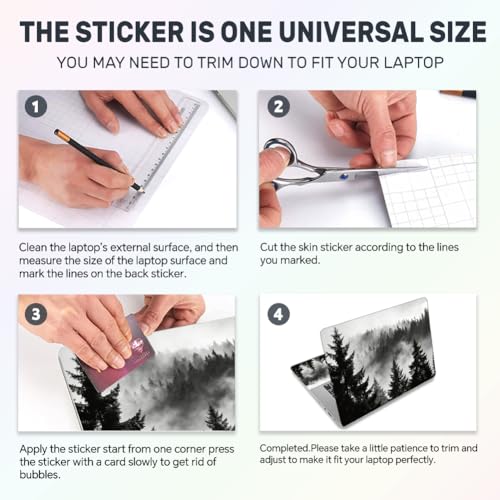 3Pcs Forest Laptop Skin Sticker Black and White Scenery Universal Removable Vinyl Stickers Fits for 12.1 13 14 15.6 16 Inch Waterproof Notebook Decal Cover Gift - color: Black and White