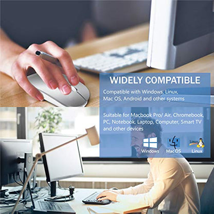Bluetooth Wireless Mouse for MacBook Air Mac Pro Laptop Computer iPad Pad PC Laser Optical Rechargeable Mini Slim Silent Mouse Widely Used Desktop Hp iMac (Silver) - color: Silver