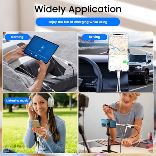 One-to-Two USB-C to 3.5mm Headphone/USB-C Charger Adapter with PD100W Fast Charging Cable, Compatible with iPhone 16/15 Pro Max, iPad, MacBook, Samsung Galaxy S25, S24, S23, Pixel Ultra, etc. (White) - color: white