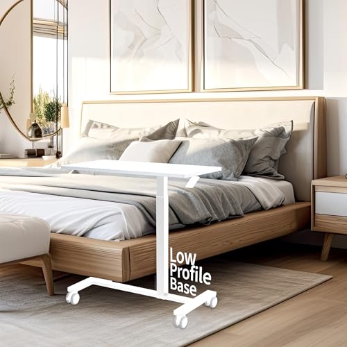 VIVO White Mobile 32 x 16 inch Over Couch Laptop Table, CART-V02L-W | Height Adjustable Bedside Desk for Recliner, Laptop Cart with Hidden Caster Wheels, Holds 17.6 lbs - color: White, size: 32 x 16 inch