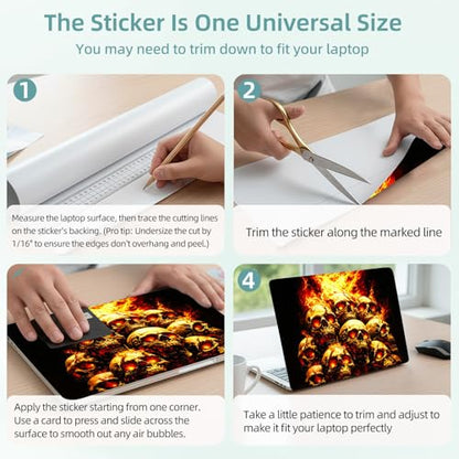 Universal Laptop Skin Decal, 3-Piece Vinyl Protector for 12 13 14 15.6" Notebook, Waterproof Anti-Scratch, Easy Trim & Bubble-Free Finish, A Pile of Skulls with Fire - color: A Pile of Skulls with Fire