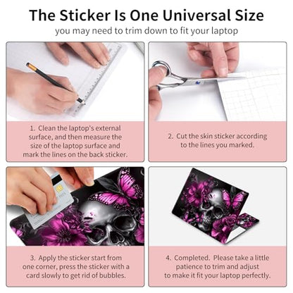 15.6 Inch Laptop Skin Sticker, Reusable Vinyl Cover Protector with 2 Wrist Pad Skins, Removable Waterproof Scratch-Resistant for 12-15.6 Inch Laptop Notebook,Skull Flowers Purple Butterflies - color: Skull Flowers Purple Butterflies