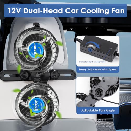 XOOL Electric Car Fans for Rear Seat Passenger Portable Fans Headrest 360 Degree Rotatable Backseat Car Fan 12V Cooling Air Fan with Stepless Speed Regulation for Vehicles, SUV, RV - size: Cigarette Dual Fan - Back