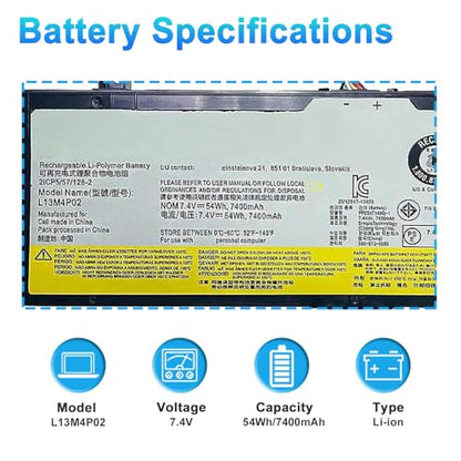 L13M4P02 L13N4P01 Laptop Battery Replacement for Lenovo Erazer Y50 Y50-70 Y50-80 Y50P Y50P-70 Y70 Y70-70 Series 121500250 121500251 5B10K10190 7.4V 54Wh - size: 10.98*2.92*0.41inch L13M4P02