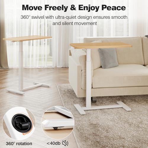 ROMOON Overbed Table with Wheels, Height Adjustable Hospital Bedside Table | Mobile Standing Desk & Rolling Laptop Cart for Home Office, Bed, Couch, Small Spaces, 27.6" W x 15.7" D, Natural Oak - color: Natural Oak