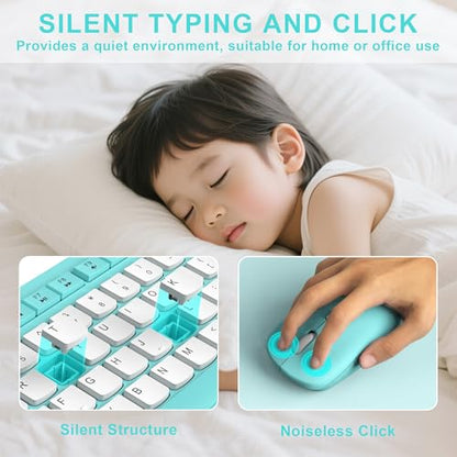Wireless Keyboard and Mouse Combo, Full-Sized Quiet Wireless Keyboard and Adjustable DPI Mouse, 2.4GHz USB Receiver, Keyboard and Mouse for PC, Windows, Desktop, Laptop (Tiffany Blue and White-B) - color: Tiffany blue and white-B