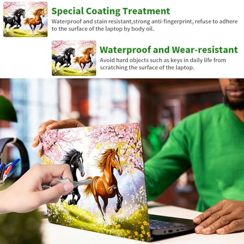 Laptop Skin Sticker Decal, Universal Protective Cover Fit 12 13 14 15.6 Inch Notebook, Reusable Water-Resistant Vinyl Decal w/ 2 Wrist Pads for Business Travel Office, Black Yellow Horse - color: Black Yellow Horse
