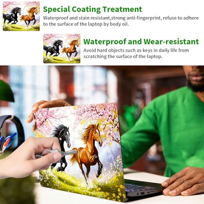 Laptop Skin Sticker Decal, Universal Protective Cover Fit 12 13 14 15.6 Inch Notebook, Reusable Water-Resistant Vinyl Decal w/ 2 Wrist Pads for Business Travel Office, Black Yellow Horse - color: Black Yellow Horse
