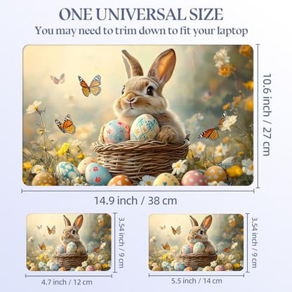 Universal Laptop Skin Sticker Decal,15.6 Inch Laptop Vinyl Cover for 13" 14" 15.6" Laptop,Scratch-Resistant Waterproof Protector Wrap,Reusable with Wrist Pads,Bunny with Eggs and Butterflies - color: Bunny with Eggs and Butterflies