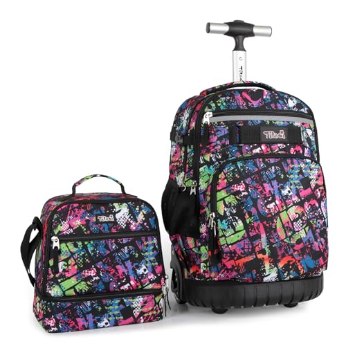 Tilami Rolling Backpack & Lunch bag for Kids 19 Inch Wheeled Bookbag for Boys & Girls for School & Travel,Colorful red - color: Colorful Red