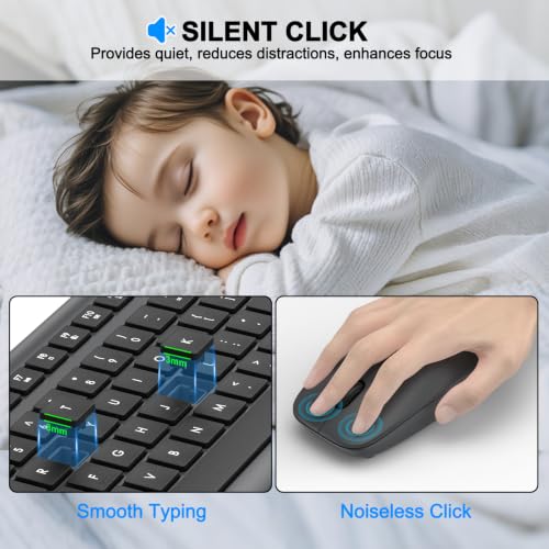 Wireless Keyboard and Mouse Combo, Full-Size Silent Ergonomic Keyboard and Optical Mouse, Long Battery Life, 2.4G Lag-Free Mice Keyboard for Computer, Mac, Laptop, PC, Windows(Gray) - color: Gray