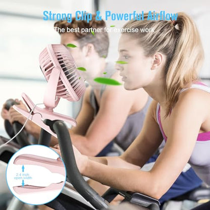 HONYIN 720° Rotation Small Desk, Hang & Clip on Fan by USB Plug In | Sturdy Clamp, 3 Speeds, Quiet Little Personal Cooling Fan for Bedroom Office Desktop Treadmill - color: Pink