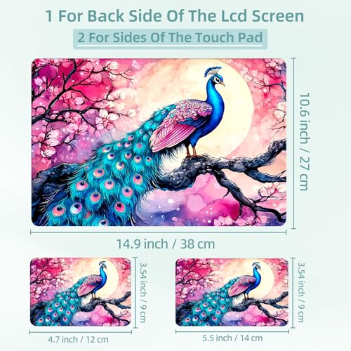Universal Laptop Skin Decal, 3-Piece Vinyl Protector for 12 13 14 15.6" Notebook, Waterproof Anti-Scratch, Easy Trim & Bubble-Free Finish, Peacock Perched on Tree - color: Peacock Perched on Tree
